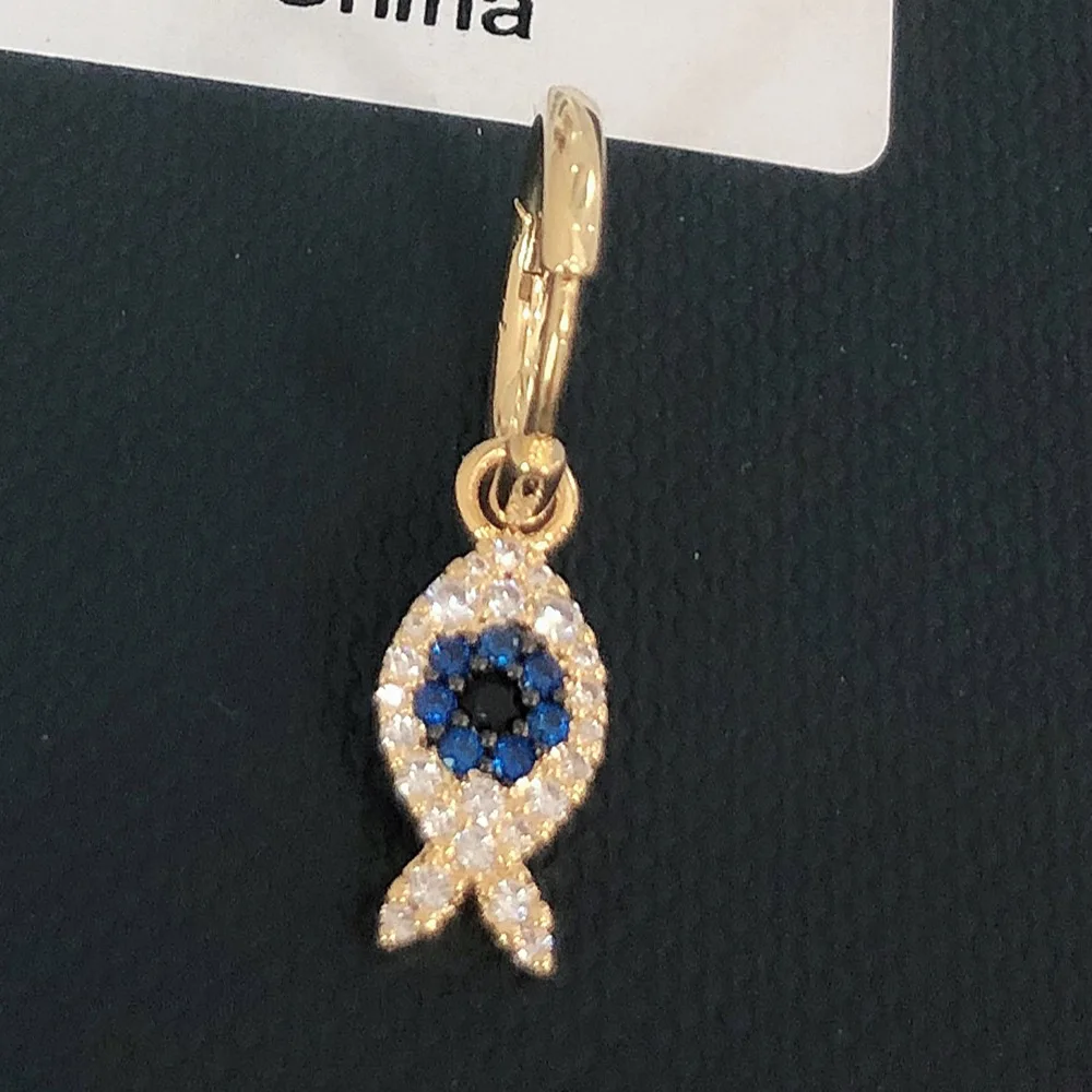 UMGODLY 1 Piece Luxury BrandYellow Gold Color Mono Lucky Eye Cute Fish Earring Pave Cubic Zirconia Women Fashion Jewelry | Украшения и