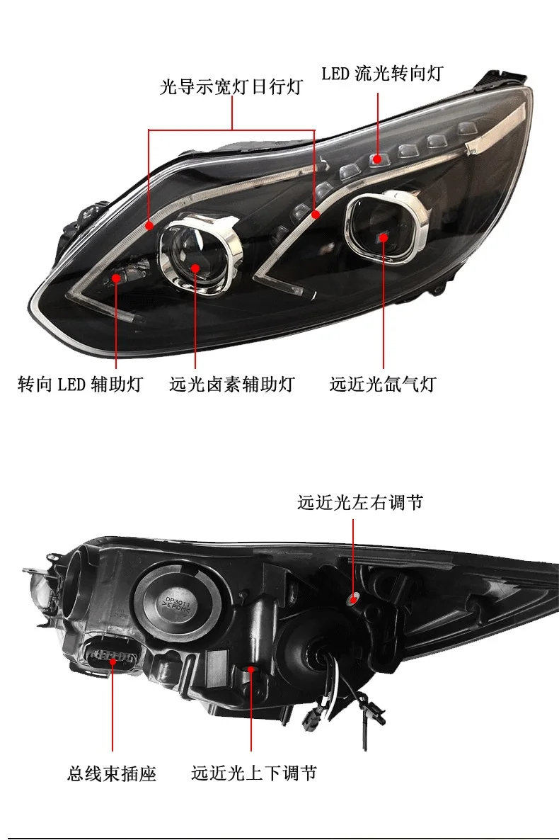 Машина для укладки в сборе для Ford Focus 2012- фары светодиодная фара для Focus LED DRL Объектив Двойной Луч би-ксеноновых фар, Высокопрочная конструкция динамический сигнал поворота