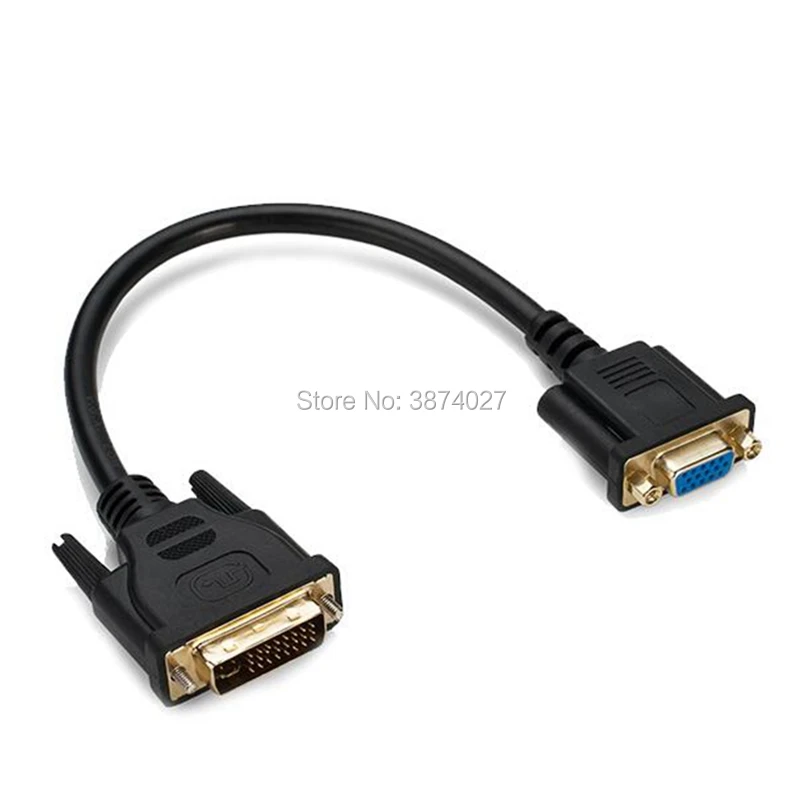 Аналоговый адаптер преобразователь DVI 24 + 5 папа VGA мама для монитора 30 см черный dvi
