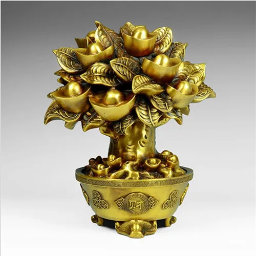

Chinese seiko carving pure brass gold ingot Rich tree wealth statue