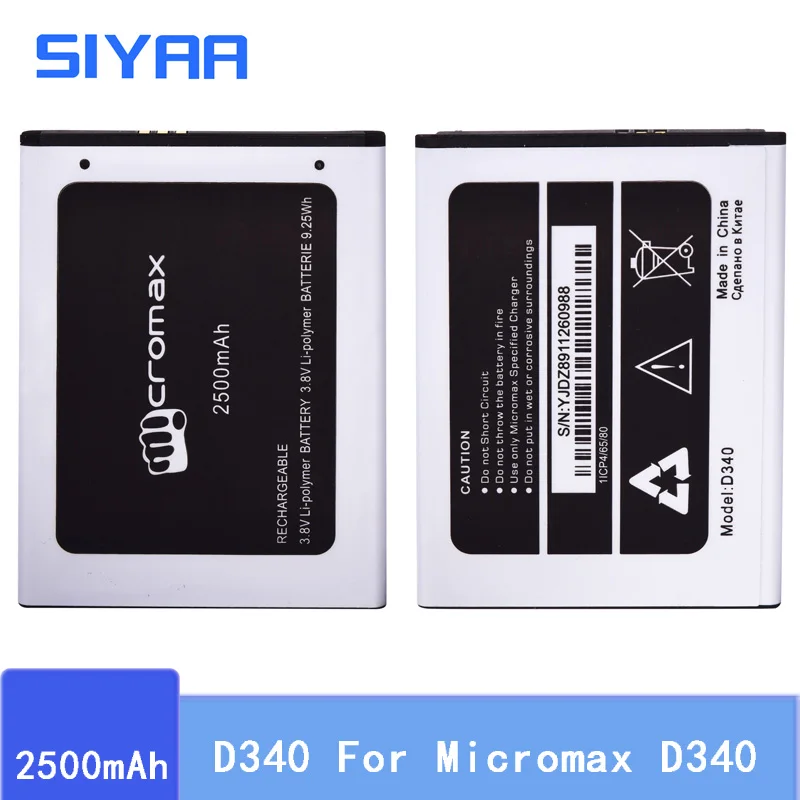 SIYAA оригинальный D340 Батарея Для Micromax 3 8 V Высокая Ёмкость 2500 мАч Замена литий