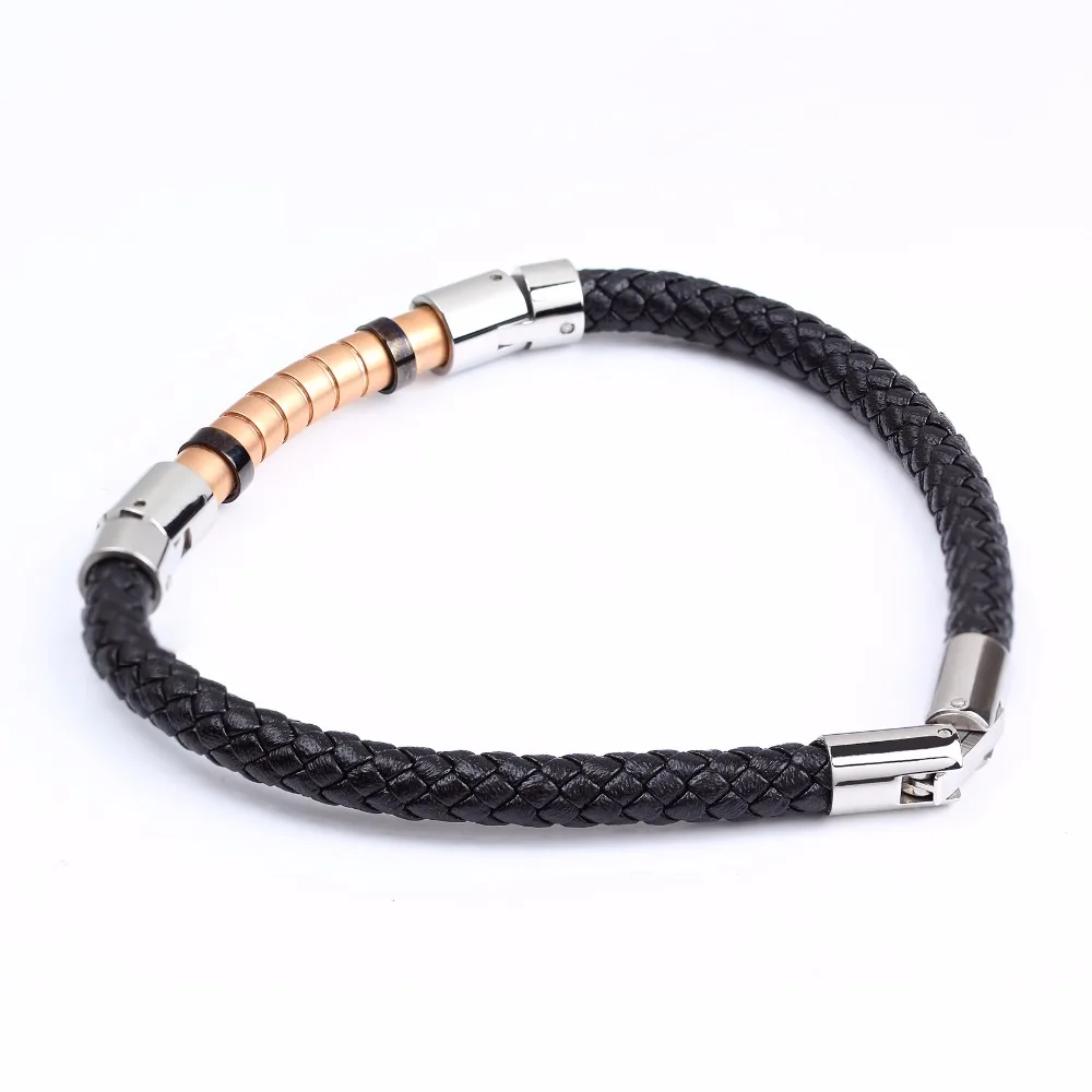 Jusnova нержавеющая сталь Натуральная роза кожаный браслет для мужчин и женщин 8.5