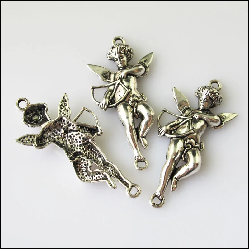 Мода 8 шт. Тибетский серебристый цвет Амур Подвески Крылья ангела 21.5x45mm|Шармы| |