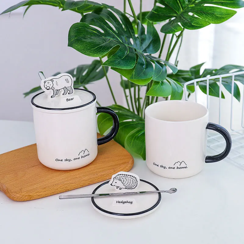 Forest Animal Ceramic Mug Creative Mobile Phone Bracket Cup With Cover Spoon New Student Water Office Gifts | Дом и сад