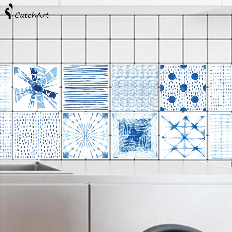 

blue Mosaic Wall Tiles Stickers Waist Line Wall Stickers Kitchen Waist Line Adhesive Bathroom Toilet Waterproof PVC Wallpaper