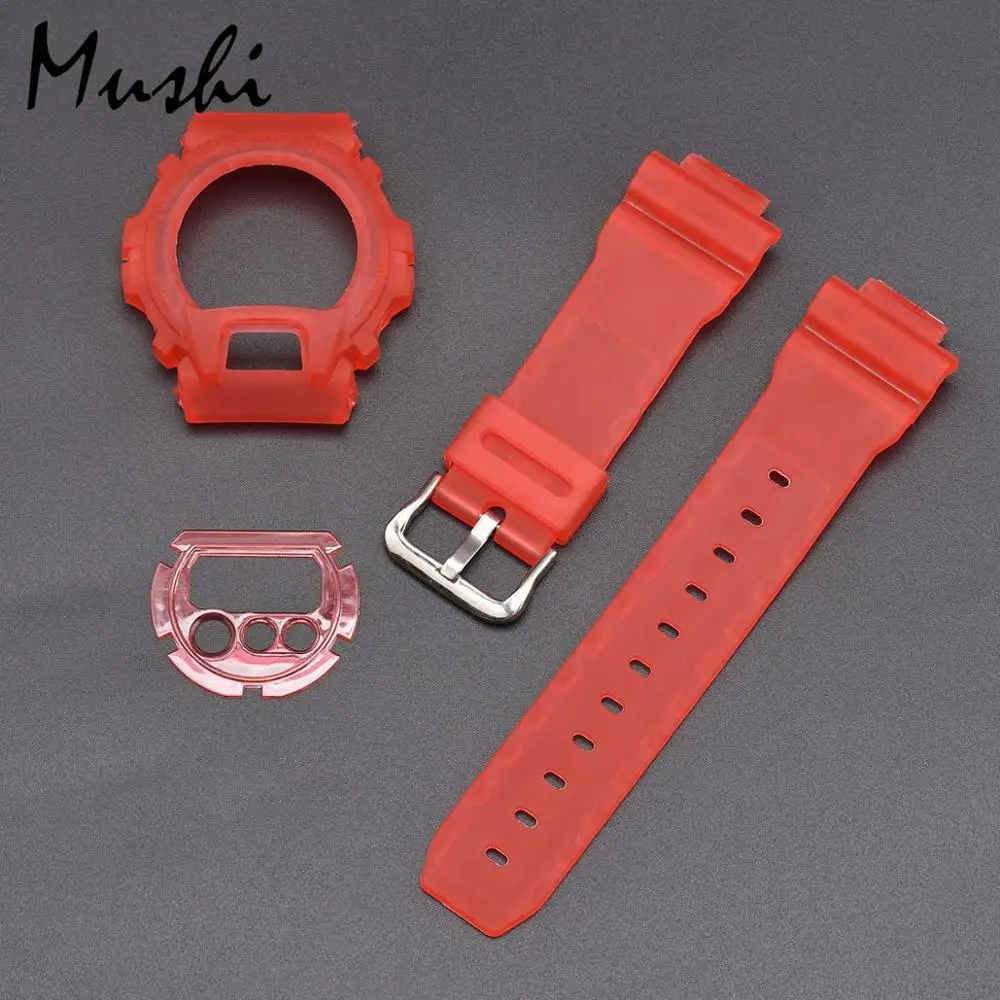 Многоцветный Mushi ремешок для часов Casio DW 6900 6930 6600 черный резиновый спортивный мужской ремешок с пряжкой чехол для часов с инструментом - Цвет ремешка: Многоцветный