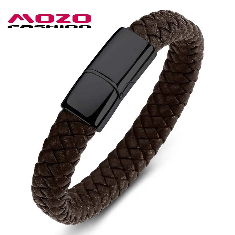 SH109-Z Mozo Fashion подвеска плетеный кожаный браслет мужские браслеты ручной работы Мода Нержавеющая сталь застежка мужской браслет на запястье - Окраска металла: SH109-Z