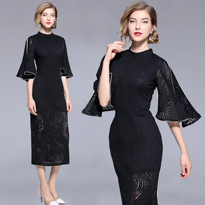 

Euro Fashion Spring Slim Walking Show style Bead Buttock Long Dress for ladys