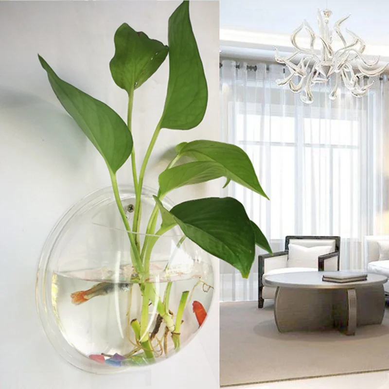

Acrylic Wall Hanging Bonsai Vase Creative Mini Aquarium Fish Tank Micro-landscape Vase Hydroponic Pot for Home Office Decoration