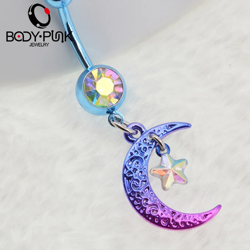 Боди в стиле панк летнее бикини пупка кольца 14 г Радуга Луна Звезда CZ Кольцо