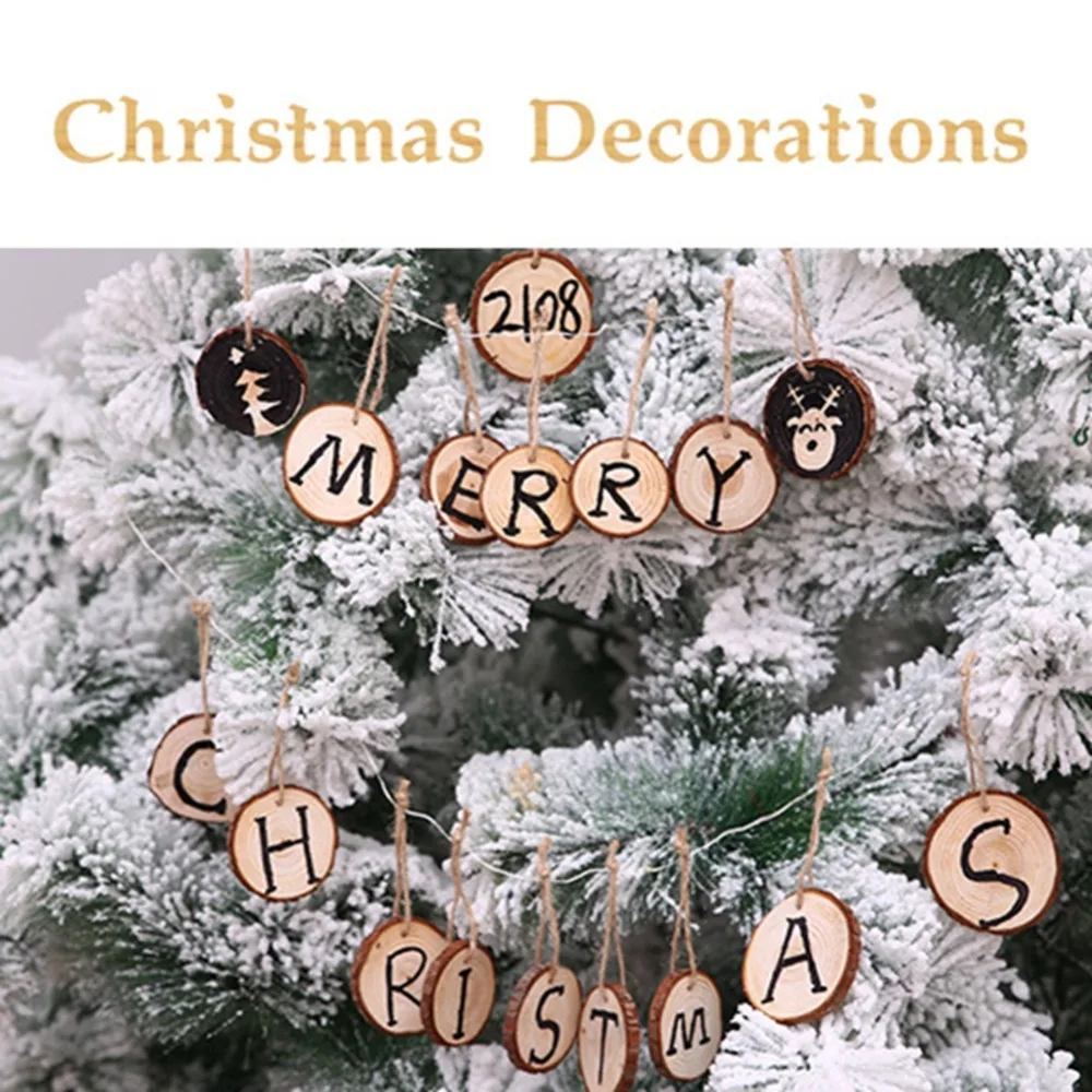 Santa Claus New Year Natural Round Wood chip Christmas Tree Ornaments Pendant Hanging Gifts Xmas Decor Home Party Decorations | Дом и сад