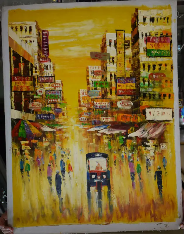 

Oil Painting Hand Painted Thailand Old Street Landscape Knife Painting Wall art picture Modern Canvas Painting