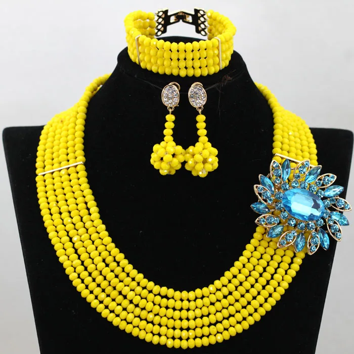Модный желтый костюм в дубайском стиле Женский комплект ювелирных изделий 6