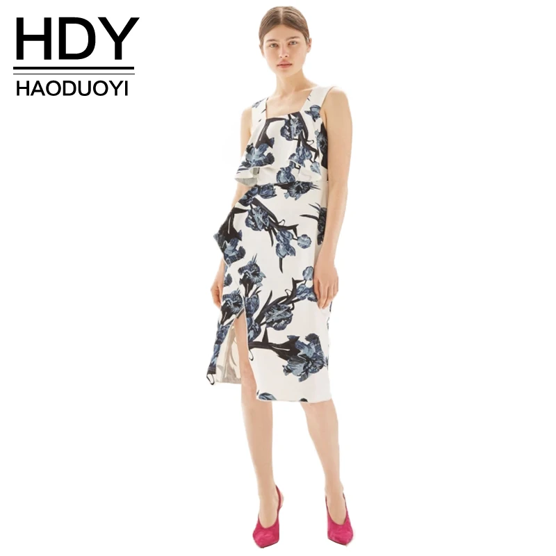 HDY Haoduoyi Мода 2017 г. платье Для женщин Повседневное Цветочный принт Асимметричный