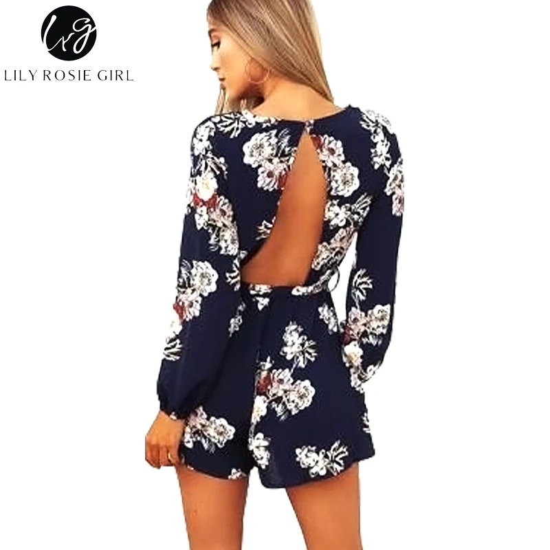 Lily Rosie/пикантные женские костюмы с длинными рукавами и открытой спиной принтом в