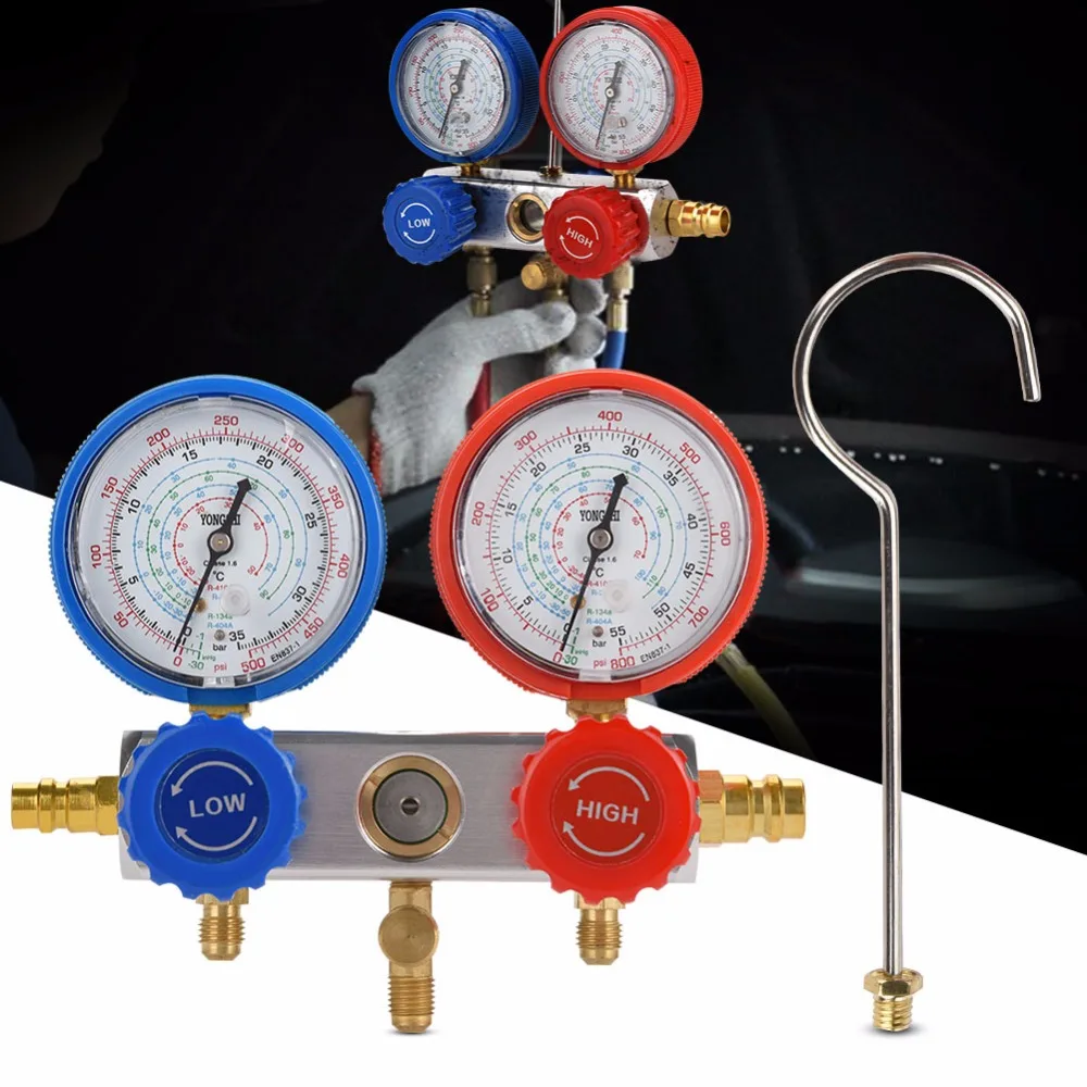 0~ 500Psi манометр холодильного коллектора, набор переменного тока, диагностический фтор, настольный манометр, инструменты для кондиционирования воздуха со шлангом для R134A
