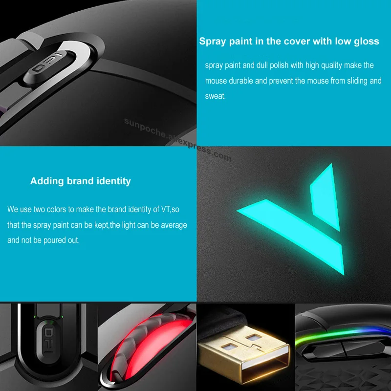 Rapoo Wired Gaming Mouse Mice 16000DPI 400IPS IR Optical Sensor VT Customizable Chip RGB Backlit 8 Programmable Keys Ergonomic