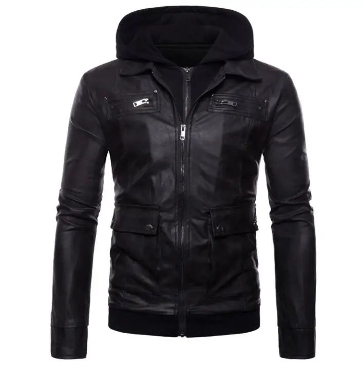 Двойной слой порог мотоциклетная кожаная куртка для мужчин с фальш вставкой