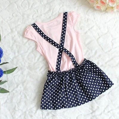 2019 Summer Children Baby Girls Princess Dress One-Pieces Blue Bow Polka Dot Pink Cartoon Girl Print Cute Kids | Детская одежда и