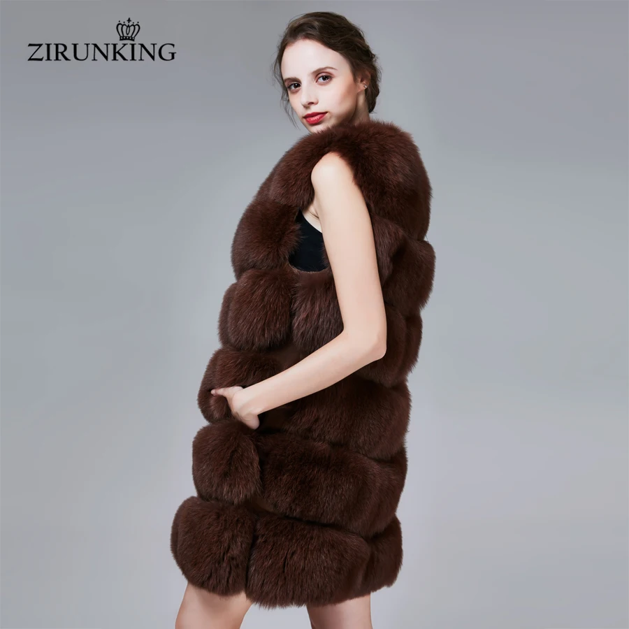 ZIRUNKING женский жилет из натурального Лисьего меха зимний без рукавов меховой для