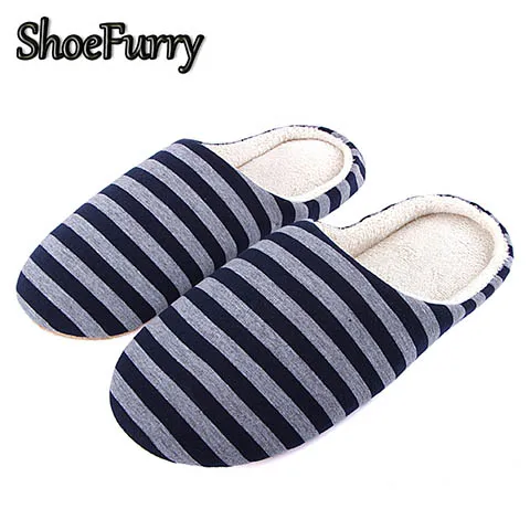 SWW-LTW Navy Blue ShoeFurry/Повседневная обувь; мужские зимние домашние тапочки; мягкая плюшевая теплая хлопковая обувь; мужские домашние тапочки; меховые тапочки в полоску для спальни - Цвет: SWW-LTW Navy Blue