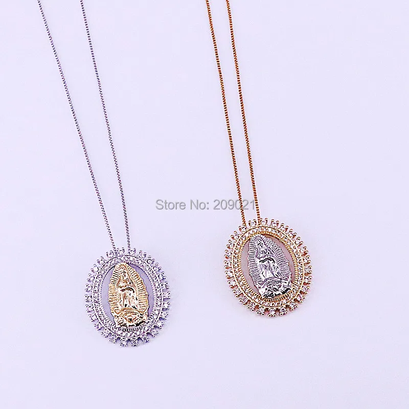 6 шт. золотая, Серебряная цепочка Ожерелье CZ Micro Pave Oval форма Иисуса Шарм ожерелье ювелирные изделия подарок