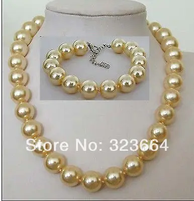 

12 mm charming beautiful golden shell necklace bracelet set