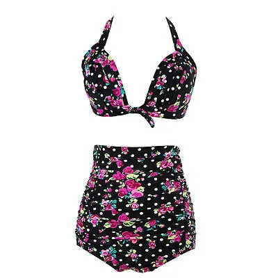 Ретро женщины в завышенная талия сексуальный бикини комплект купальный костюм