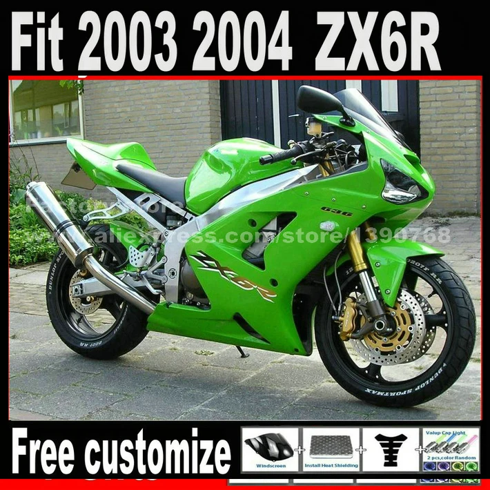 

High quality fairing kit for 2003 2004 Kawasaki ZX6R Ninja 636 green ZX636 ZX-6R 03 04 Fairings set AN2