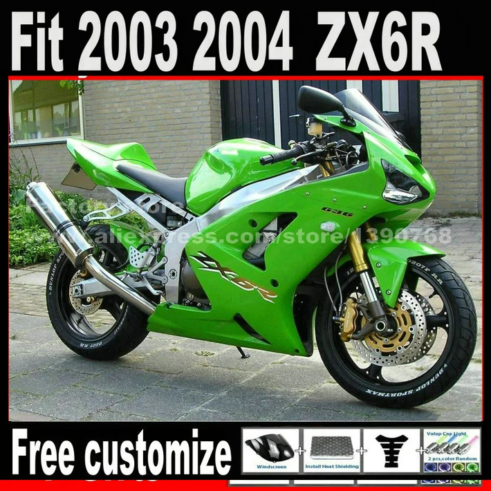 Высококачественный комплект обтекателей для 2003 2004 Kawasaki ZX6R Ninja 636 зеленый ZX636 ZX 6R 03