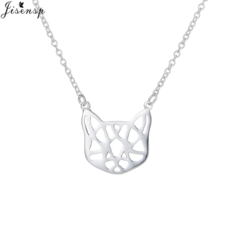 Jisensp Simple Design Origami Cat Pendant Necklace Hollow Kitty Choker Necklaces Animal Jewelry Women Girls Birthday Gift | Украшения и