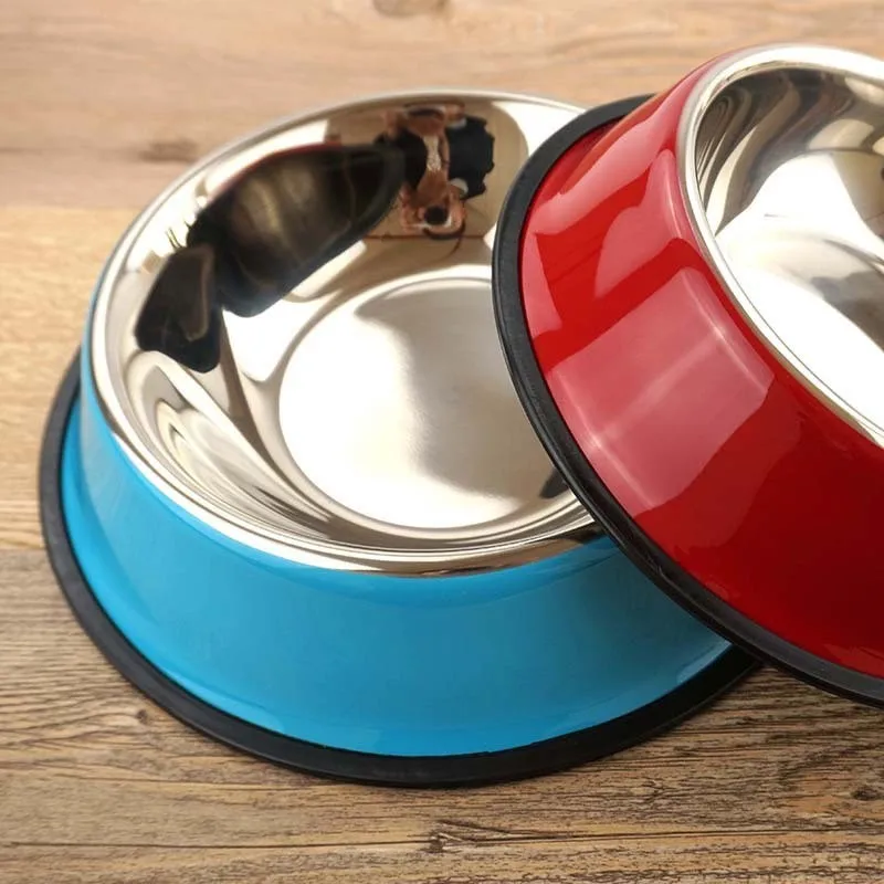 Stainless Steel Color Spray Paint Pet Dog Bowls Puppy Cats Food Drink Water Feeder Pets Supplies Non-slip Feeding Dishes | Дом и сад