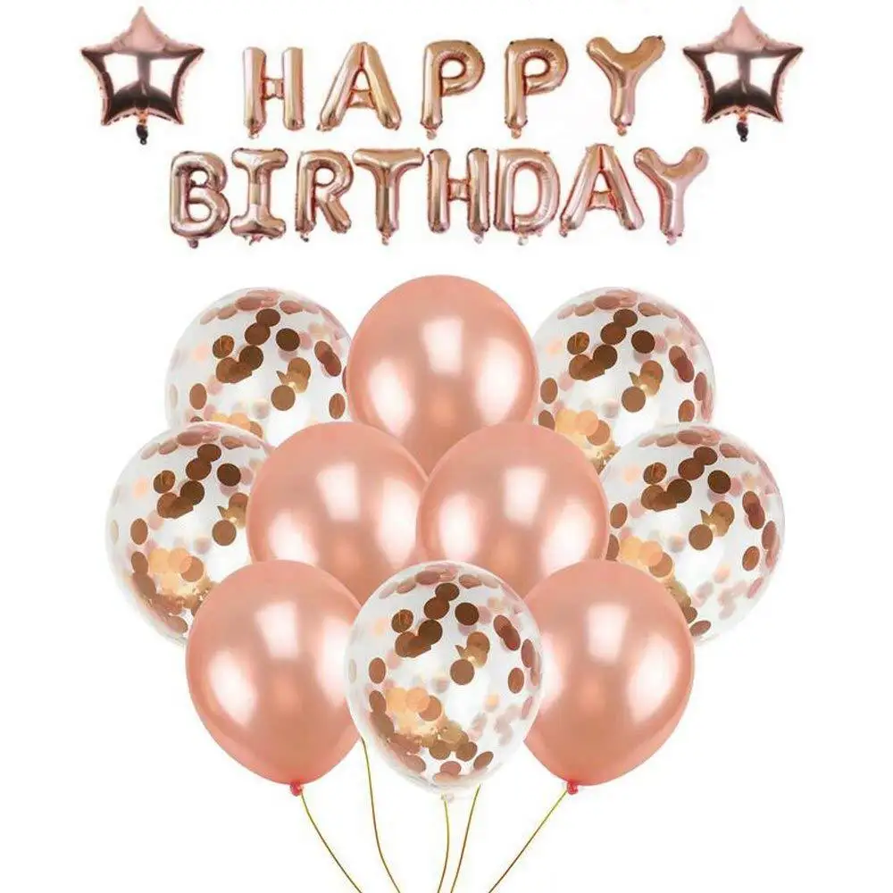 Розовые золотые алюминиевые воздушные шары аксессуары для дней рождения набор