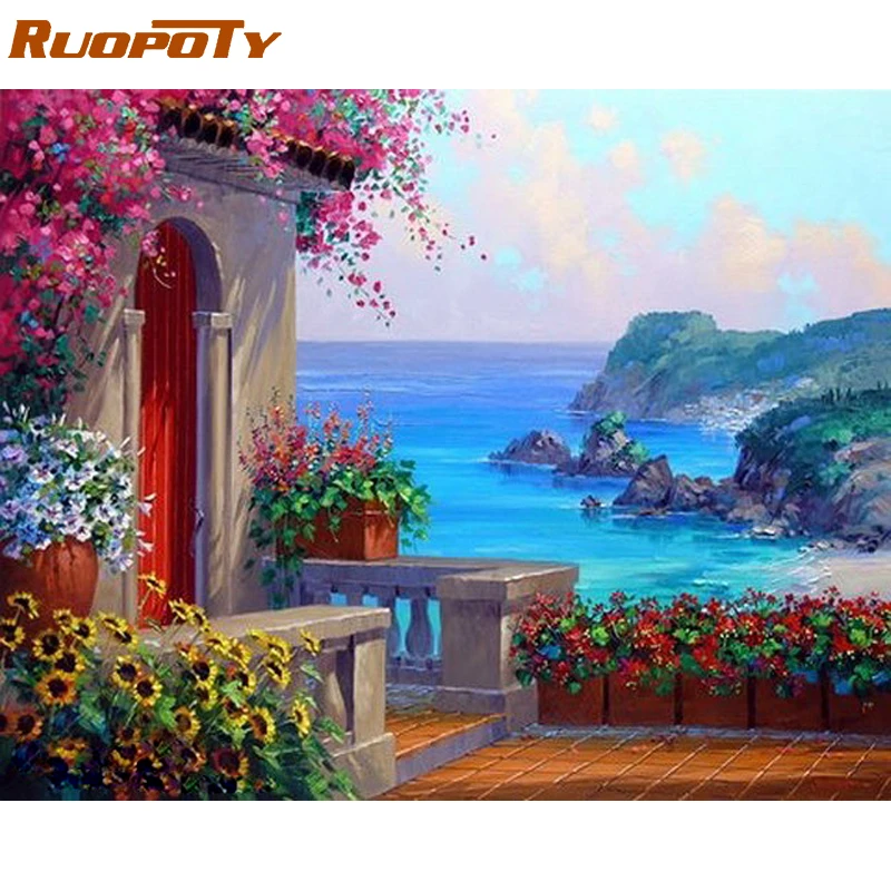 RUOPOTY Рамка Картина морской пейзаж DIY Краска по номерам Современная Настенная