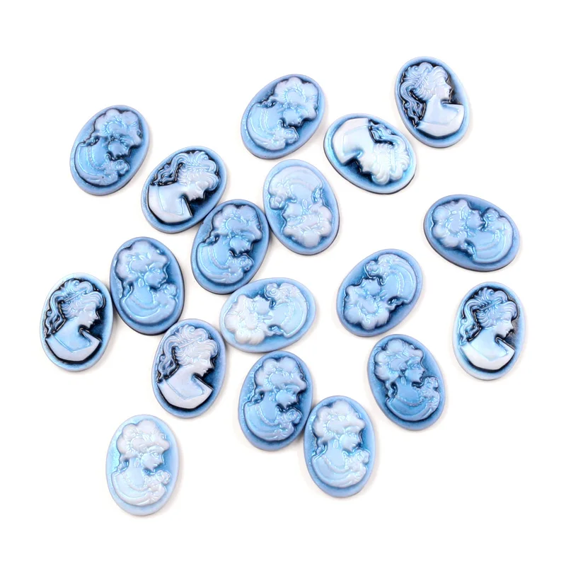 

Resin Blue Bottom White Beauty Head Oval Decoration Crafts Flatback Cabochon Embellishments For Scrapbooking DIY Accessories