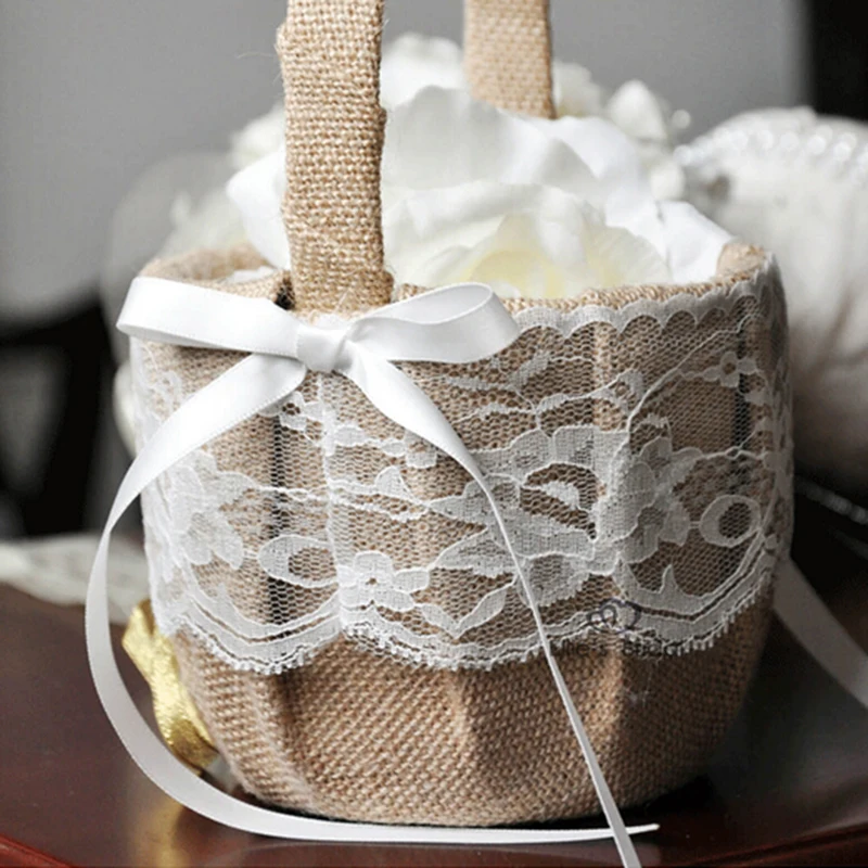 Романтическая винтажная Джутовая Ткань цветочный бант кружева цветок девушка