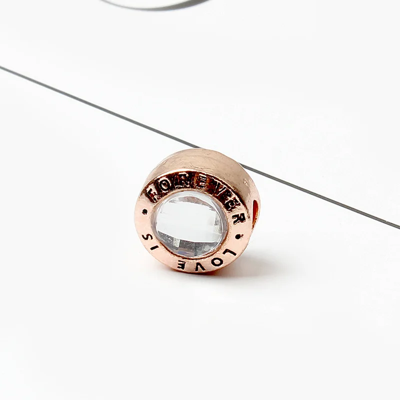 rose gold white 1 шт., новинка, розовый, белый, фиолетовый, голубой цвет, Круглый, любовь, семья навсегда, сделай сам, бисер, подходит для европейской Пандоры, браслеты а226 - Цвет: rose gold white