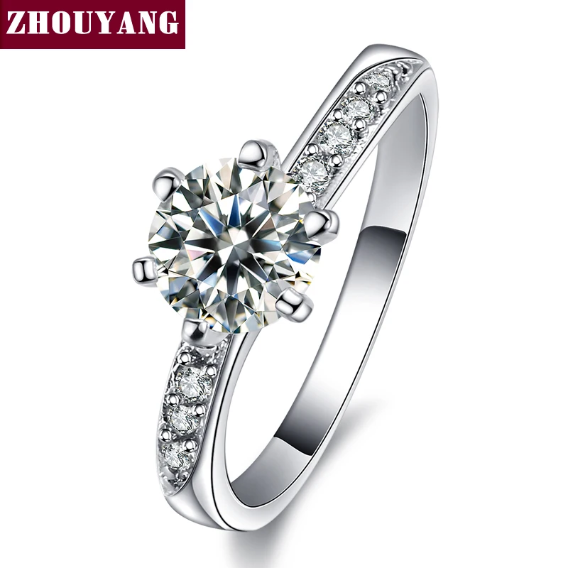 ZHOUYANG серебряного цвета, кубический цирконий, 6 Зубцов, Bijoux, модное свадебное и обручальное кольцо, ювелирное изделие для женщин, подарок аниверсе, ZYR552