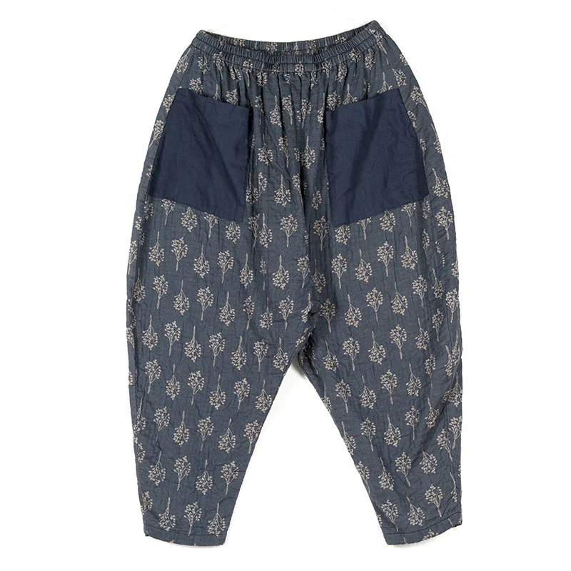 JIQIUGUER плюс Размеры Для женщин хлопковые штаны шаровары Винтаж цветочным принтом