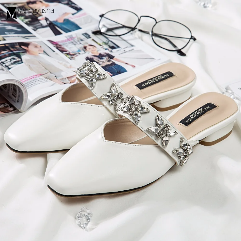 Туфли Сабо со стразами женские босоножки с квадратным носком брендовые