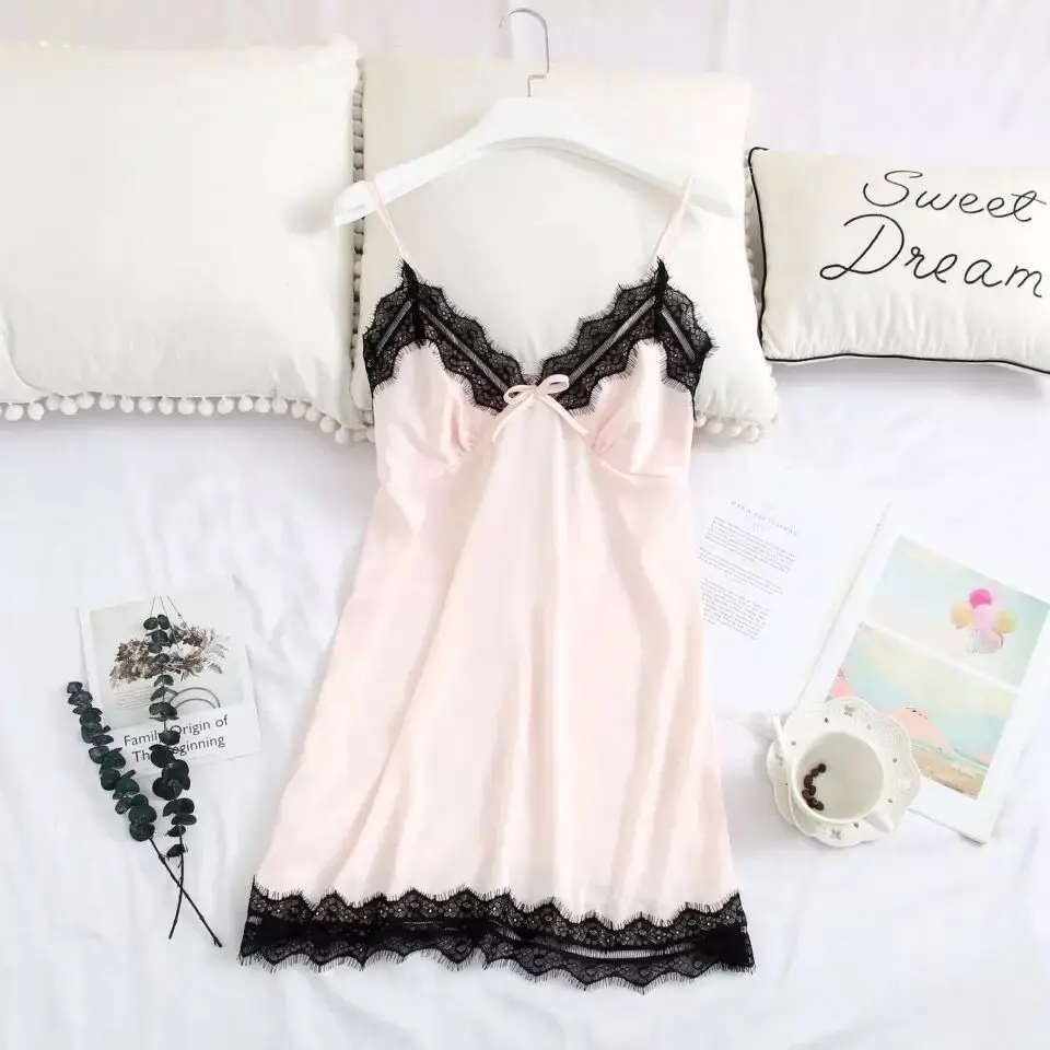 Женские однотонные ночные рубашки женские кружевные сексуальные сорочки без