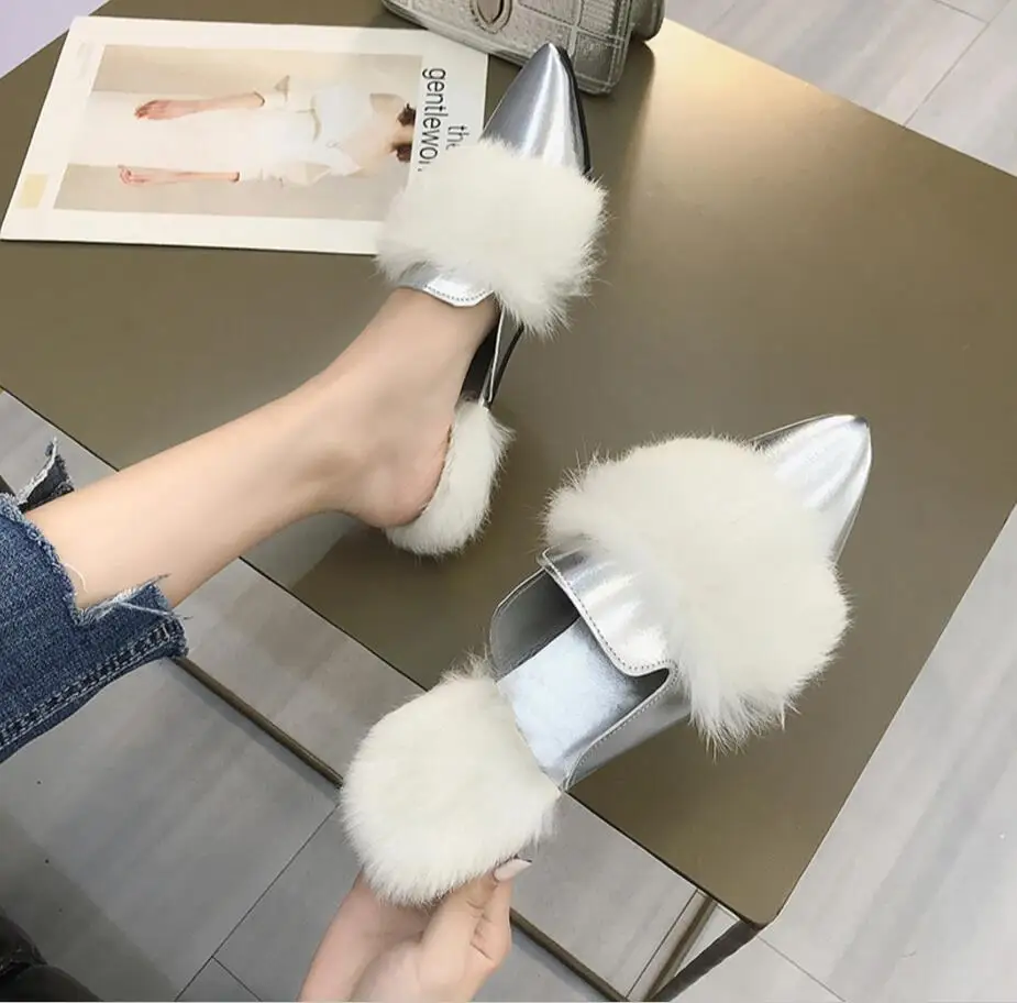 BJYL Баотоу половина тапочки женские 2018 г. осенние и зимние новые балетки с острым