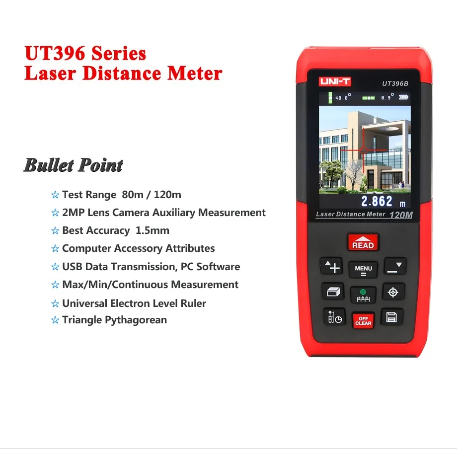 UNI-T UT396B профессиональный лазерный дальномер 393 фута 120 м дальномер лучшая точность 1,5 мм 2MP объектив камера вспомогательный USB подключение