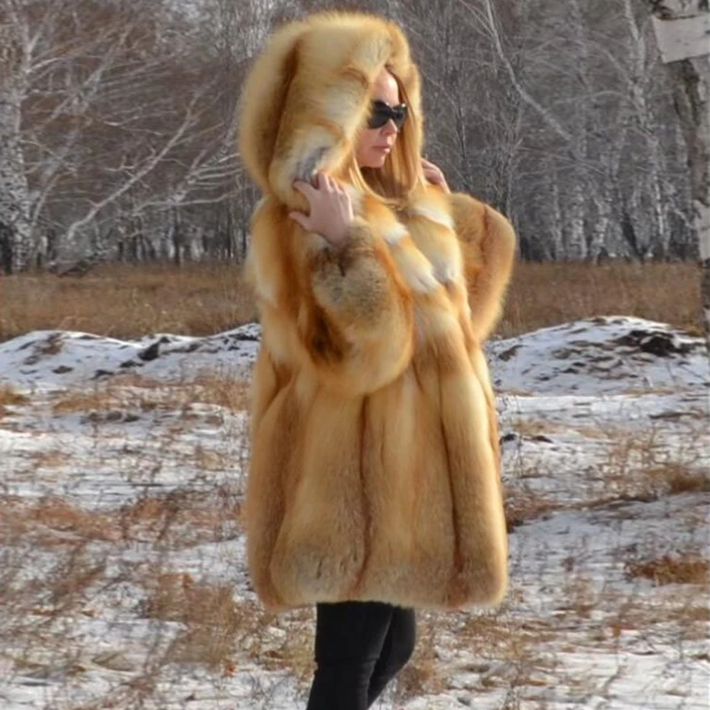 Шуба из красного лисьего меха для женщин зимняя верхняя одежда толстые пальто