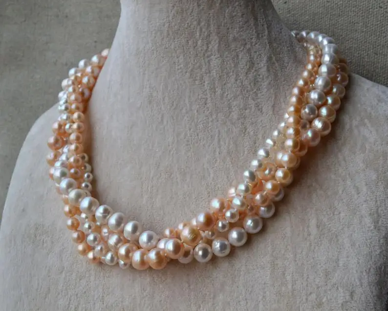 Elegant Flower Girl Pearl Necklace 18inches 6-9mm White Pink Color Mixes Real Freshwater | Украшения и аксессуары