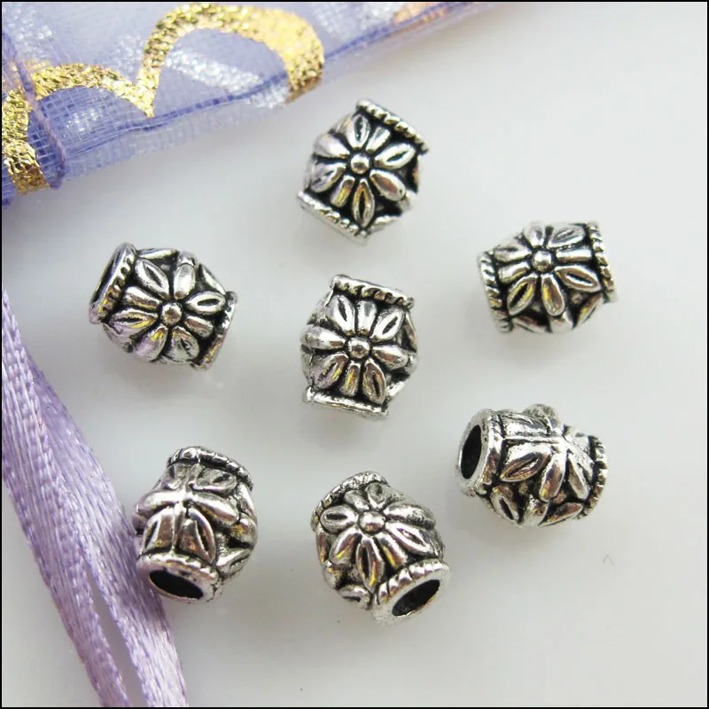 50 шт. Тибетский серебристый цвет цветок баррель Spacer Бусины 6 5 мм | Украшения и