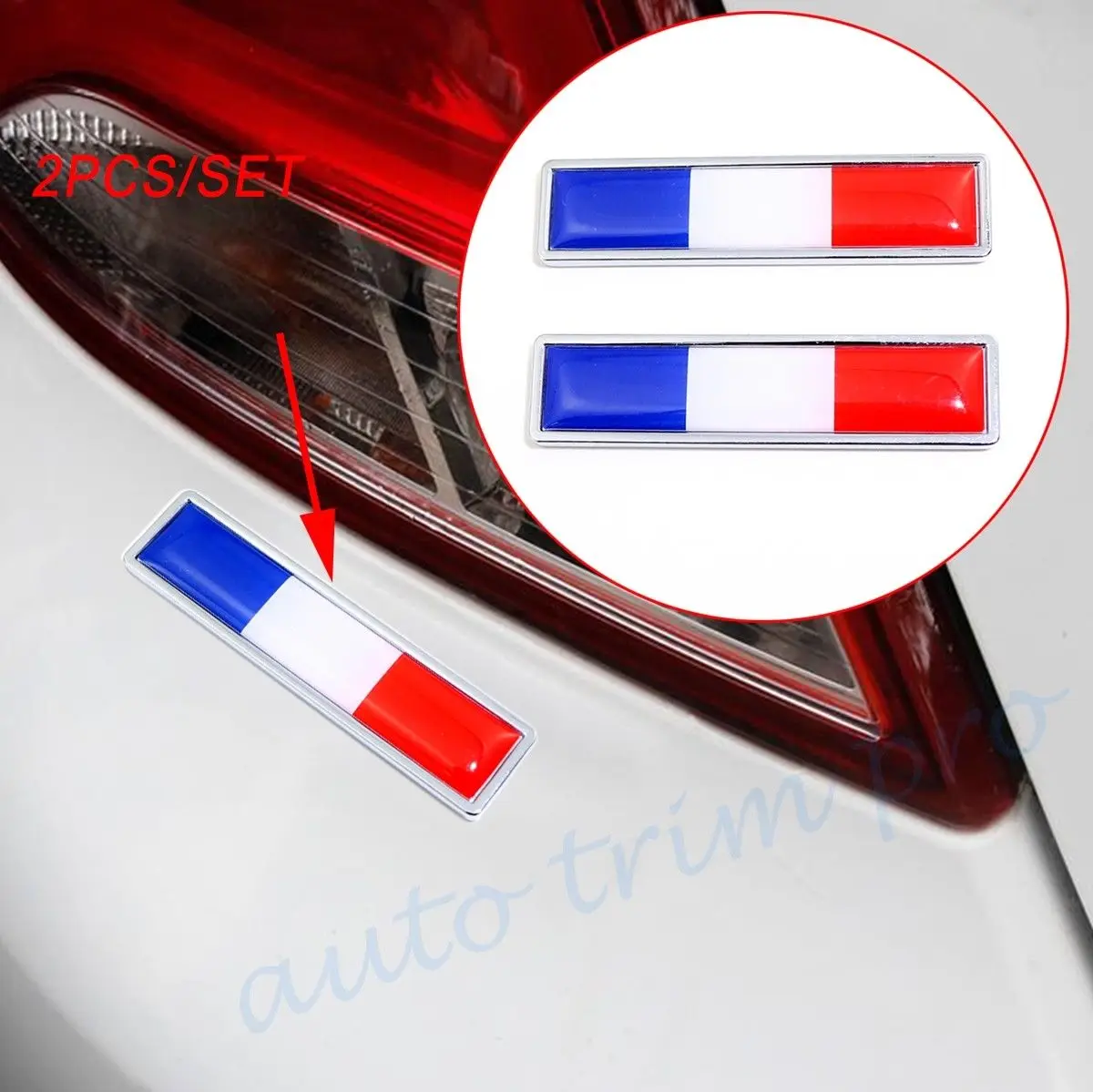 2pcs France FR Country Nation Flag Badge Emblem Car Truck Accessories Chrome 3D Metail Sticker Decal Decorate