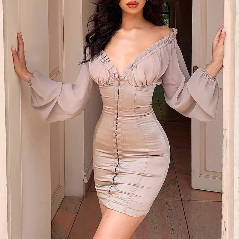 INDRESSME 2019 новое модное сексуальное женское платье с глубоким V-образным вырезом