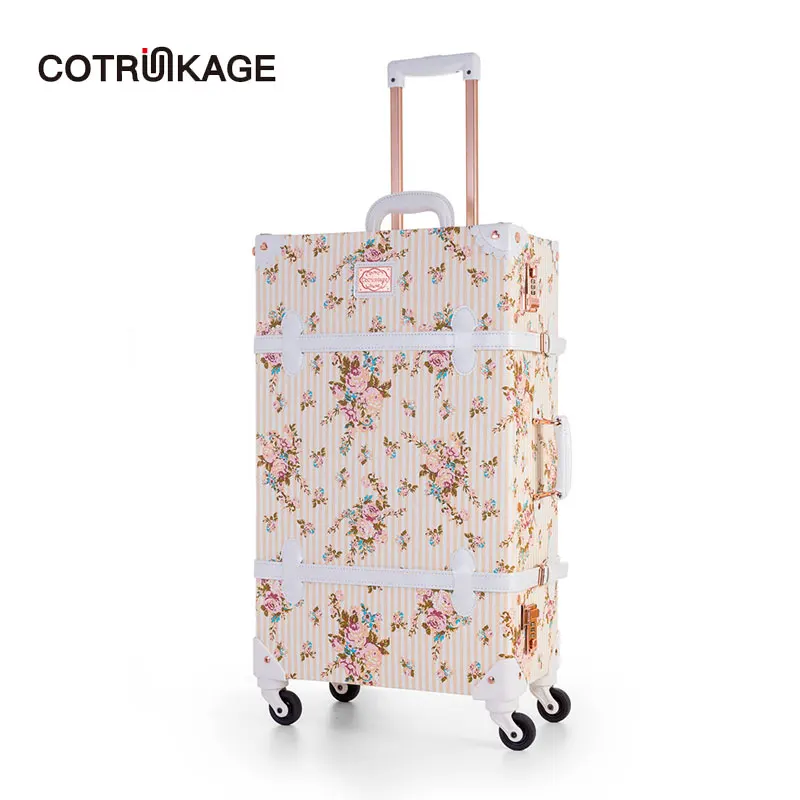 COTRUNKAGE Цветочная Valise 20 &quot 26&quot дизайнерский Pu кожаный женский винтажный чемодан