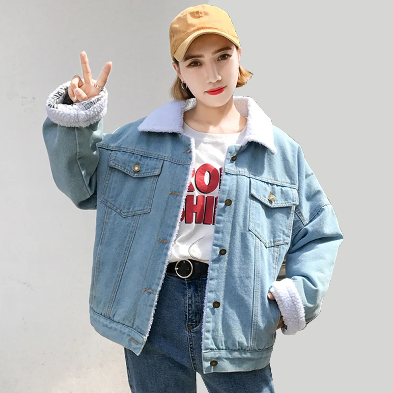 2018 осенне-зимняя женская джинсовая куртка джинсовое винтажное пальто Свободная